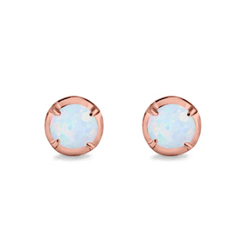 Solitaire Stud Earring Round Rose Tone, Lab Created White Opal 925 Sterling Silver (6.3mm)